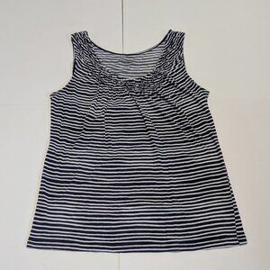 Ann Taylor Loft blue & white stripped sleeveless shirt with smocked neckline,